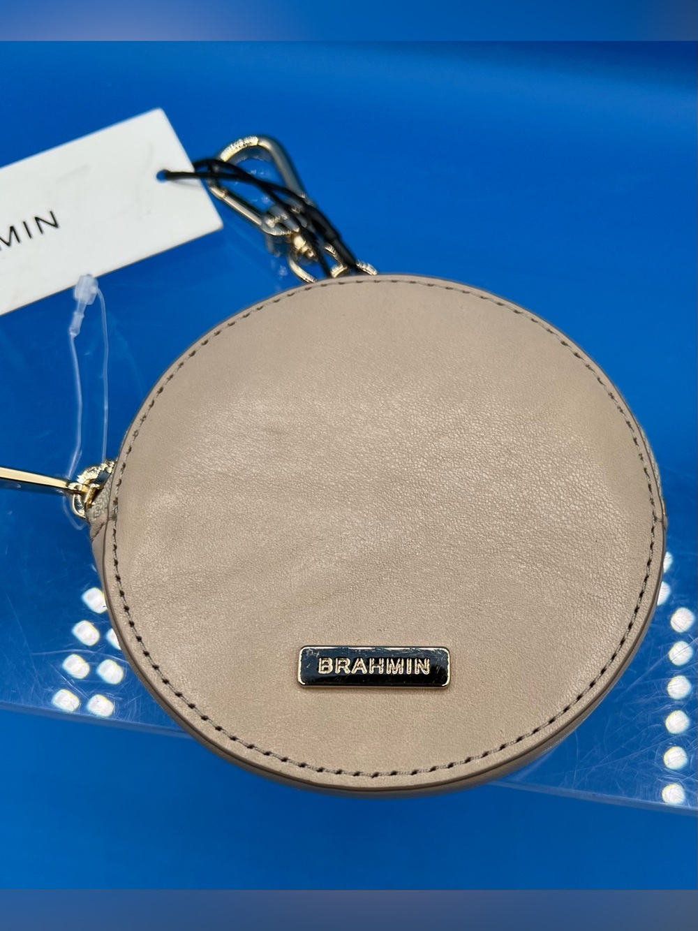 Brahmin Leather Circle Coin Purse, Brindle Moonstone (Taupe), NWT
